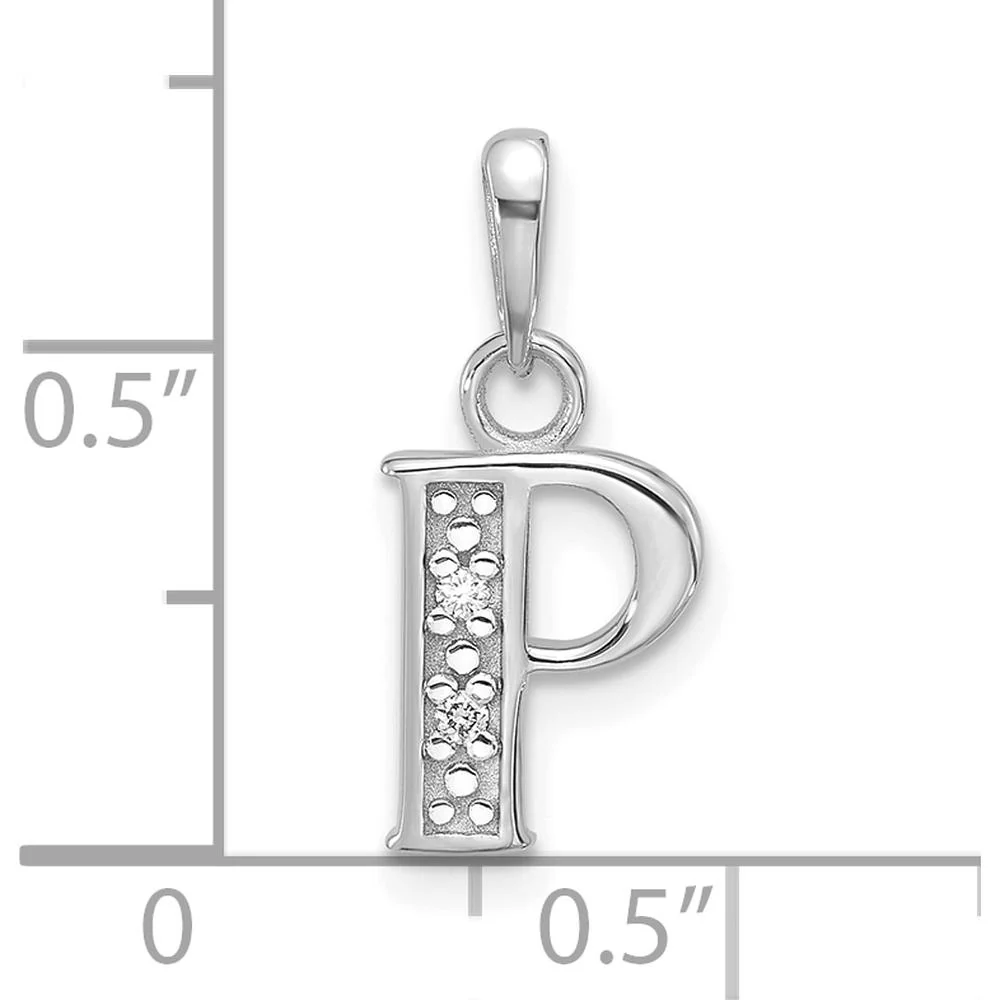 14K White Gold Diamond "P" Initial Pendant with Round Diamonds - 0.01 Carat Total Diamond Weight by Oro Pregiato - Image 4