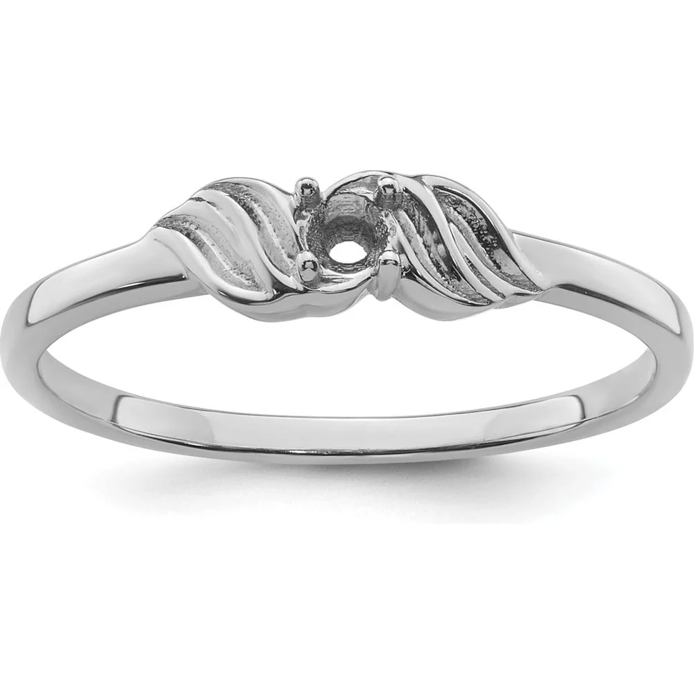 14K White Gold Diamond Ring Mounting with Polished Wave Design and 4-Prong Round Stone Setting - Size 6 by Oro Pregiato