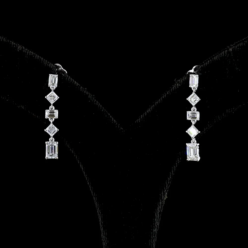 14K White Gold Drop Earrings with Alternating Emerald and Asscher Cut Lab Diamonds - 1.79 Carat Total Weight E-F VS - Covaloro Fine Jewelry - Image 3