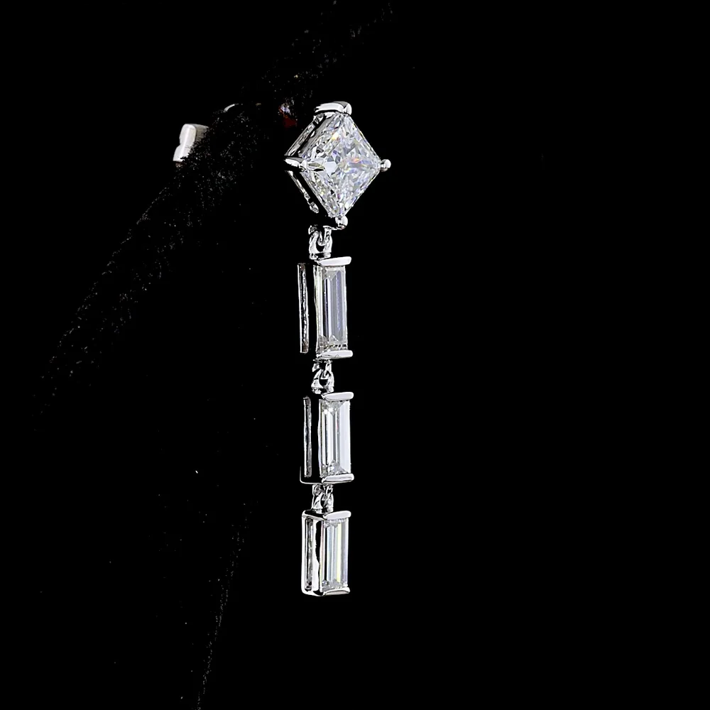 14K White Gold Drop Earrings with Princess Cut and Baguette Lab Diamonds - 2.03 Carat Total Diamond Weight - Covaloro Fine Jewelry - Image 4