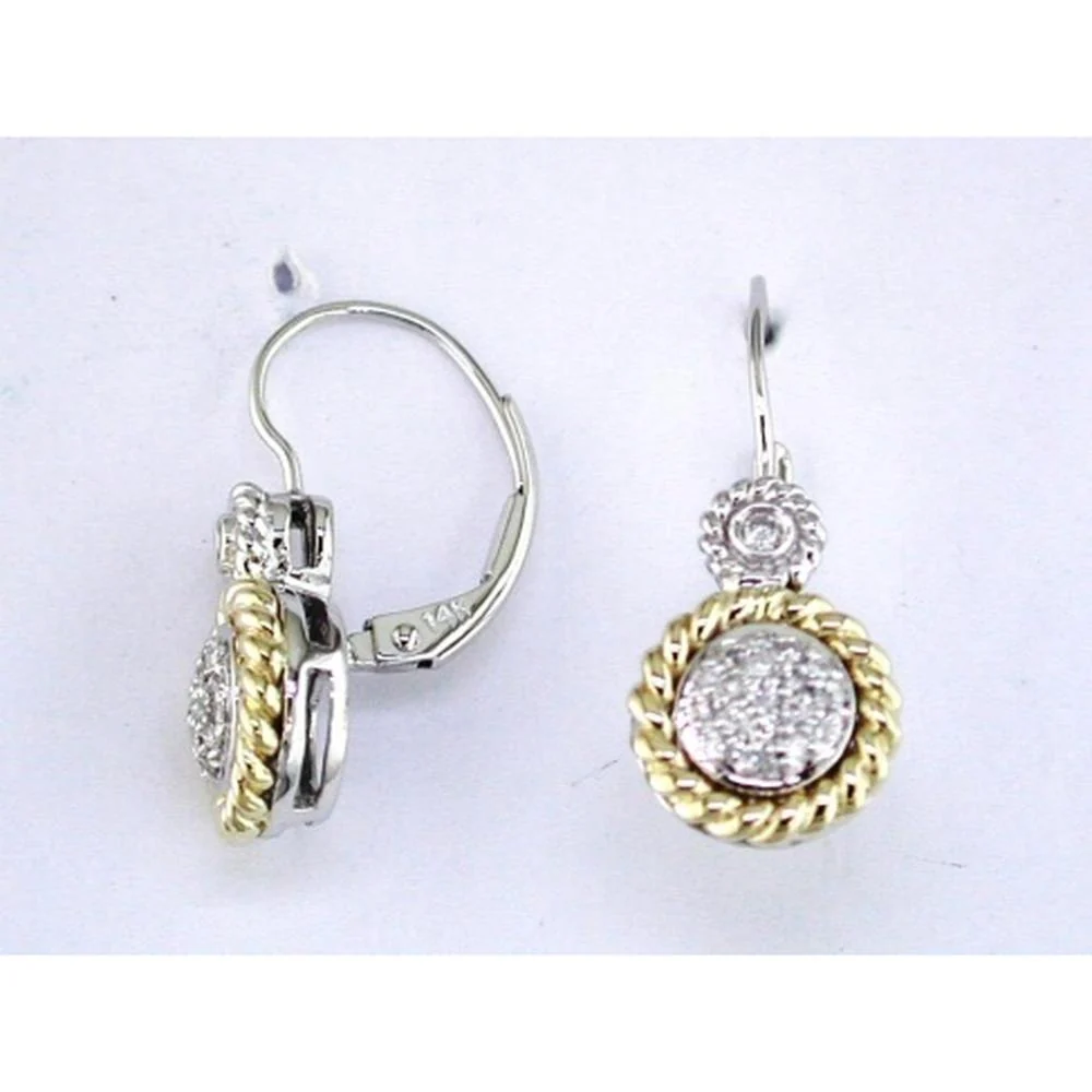 14K White Gold Drop Earrings with Round Diamonds - 0.18 Carats Total Diamond Weight - Royal Jewelry