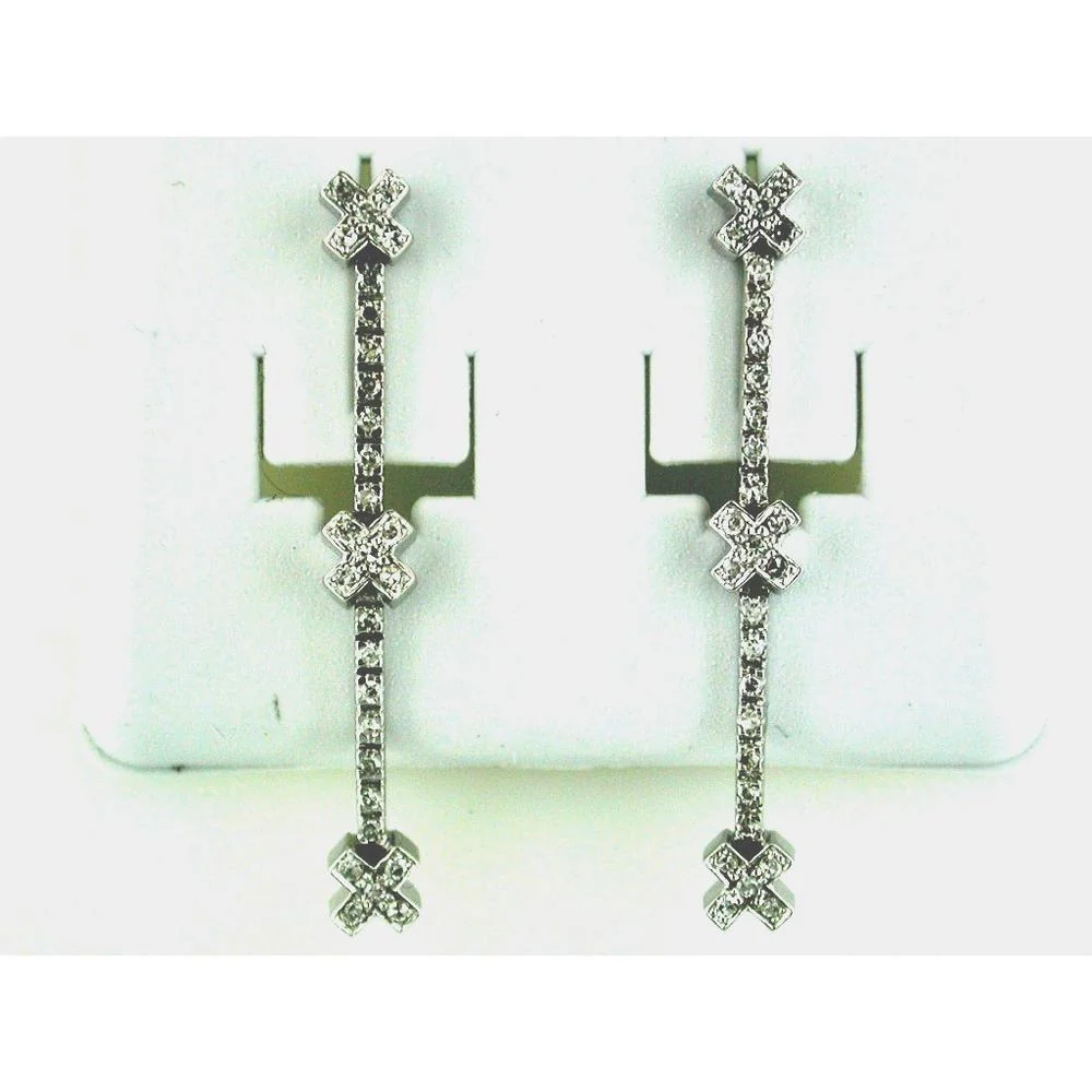 14K White Gold Drop Earrings with Round Diamonds - 0.33 Carats Total Diamond Weight - Royal Jewelry