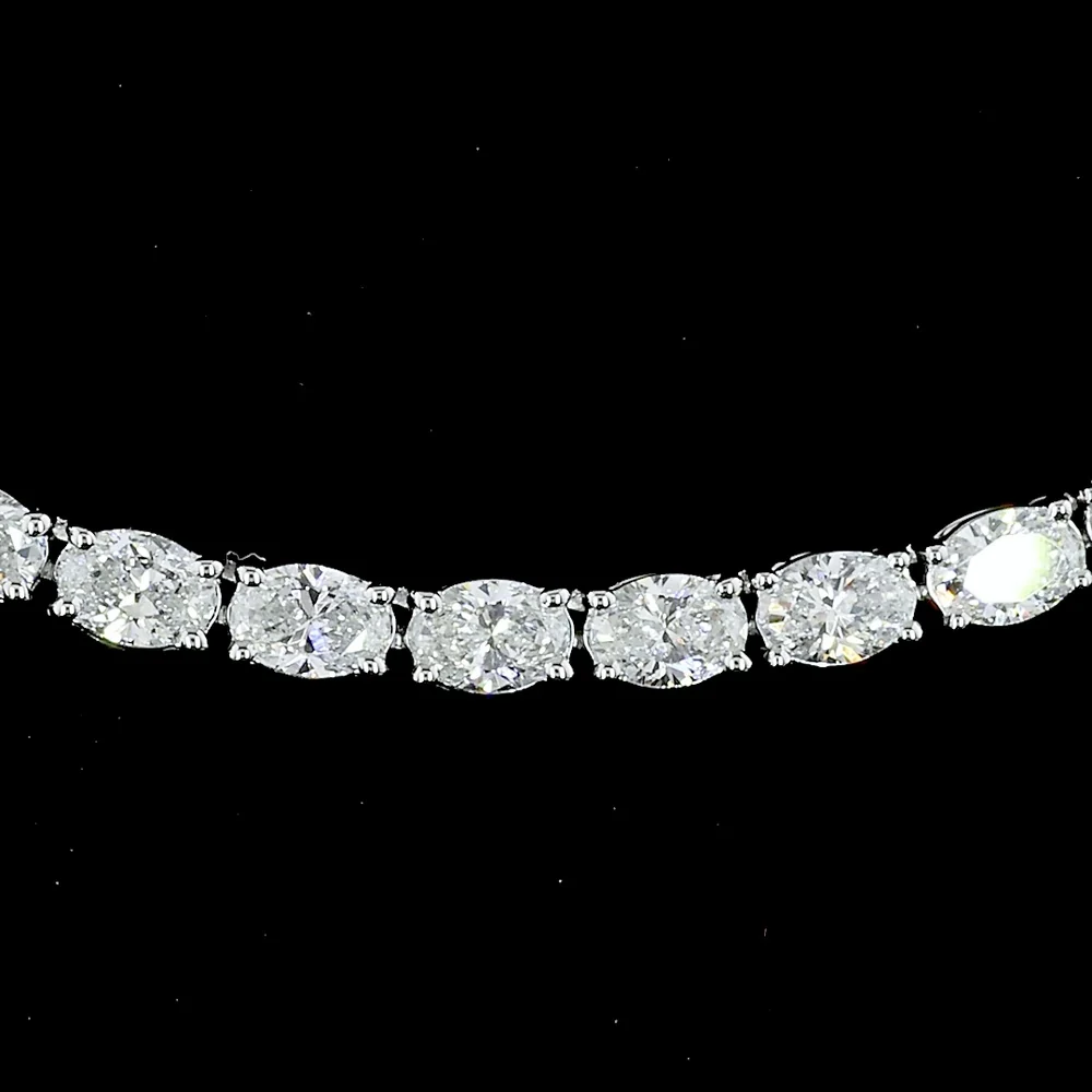 14K White Gold East-West Oval Cut Lab Diamond Tennis Necklace - 9.89 Total Carat Weight, 114 Stones, E-F Color VS1 Clarity - Covaloro Fine Jewelry - Image 2