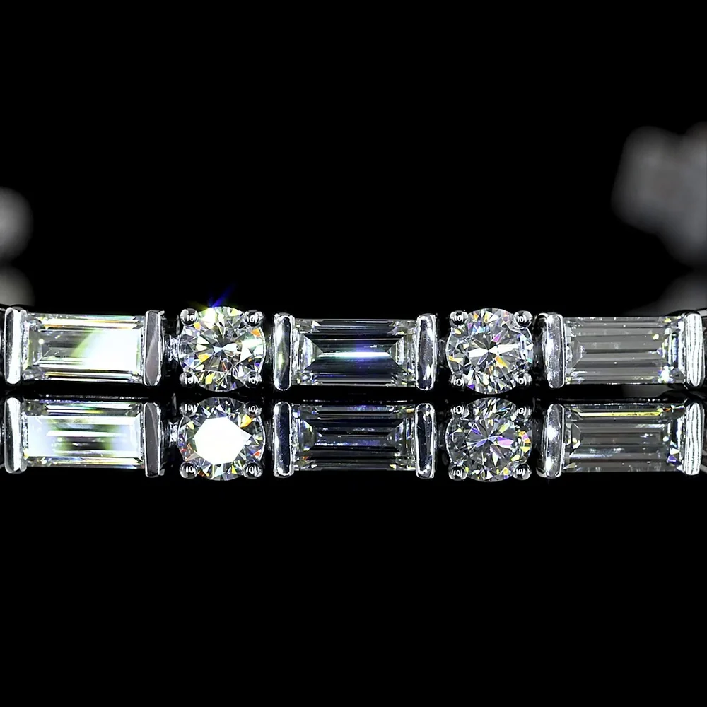 14K White Gold East-West Tennis Bracelet with Alternating Baguette and Round Lab Diamonds - 4.08 Carats Total Diamond Weight - Covaloro Fine Jewelry - Image 2