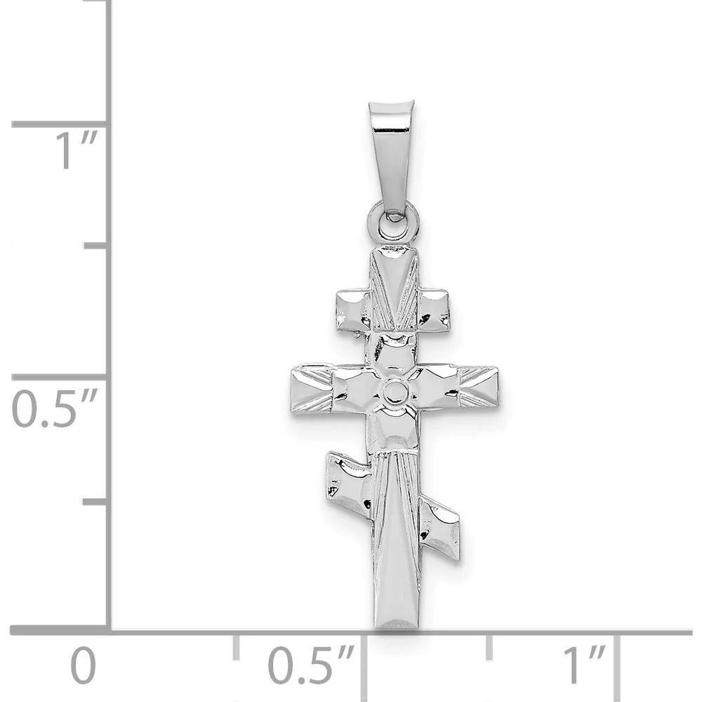14K White Gold Eastern Orthodox Cross Charm - Polished Textured Design by Oro Pregiato - Image 3