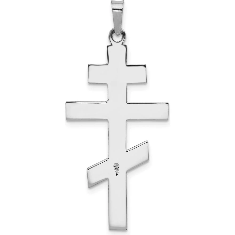 14K White Gold Eastern Orthodox Cross Pendant with Polished Finish and Textured Detailing by Oro Pregiato - Image 4