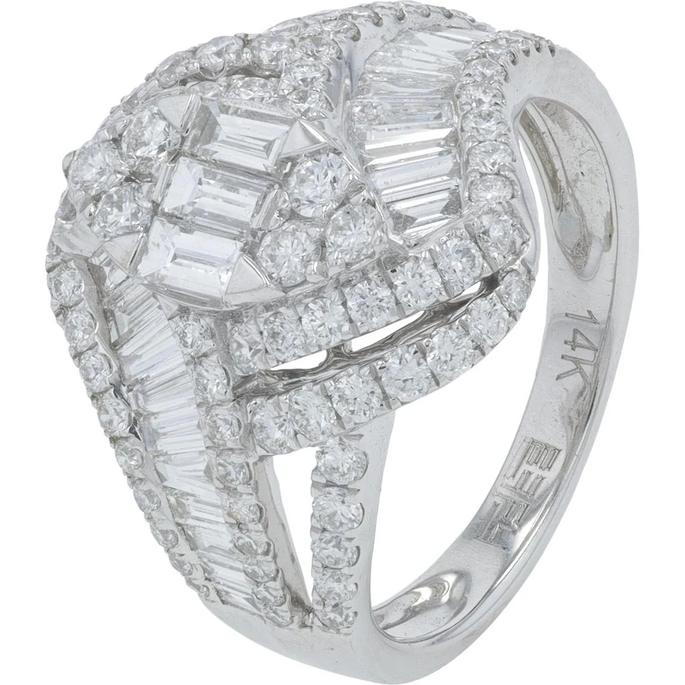 14K White Gold EFFY Dome Ring with Round & Baguette Diamonds - 1.75 Carat Total Diamond Weight