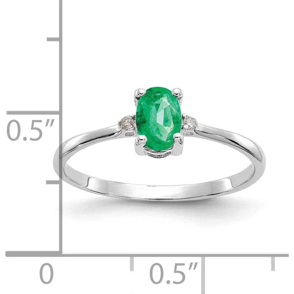 14K White Gold Emerald and Diamond Birthstone Ring - 0.5 Carat Emerald, 0.016 Carat Total Diamond Weight - Size 6 by Oro Pregiato - Image 3