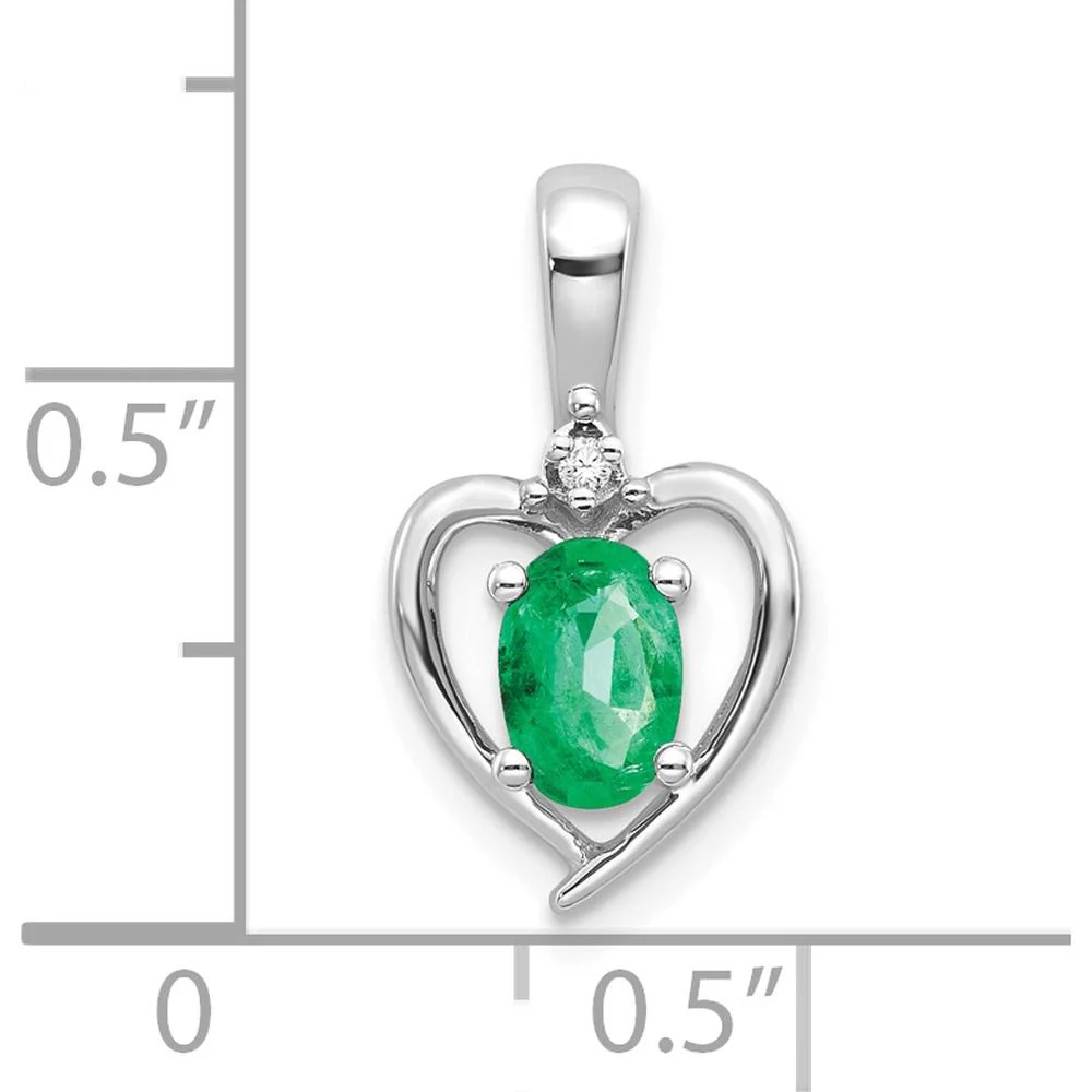 14K White Gold Emerald and Diamond Heart Pendant with Prong Set Oval Emerald - 0.42 Carat Total Weight by Oro Pregiato - Image 3