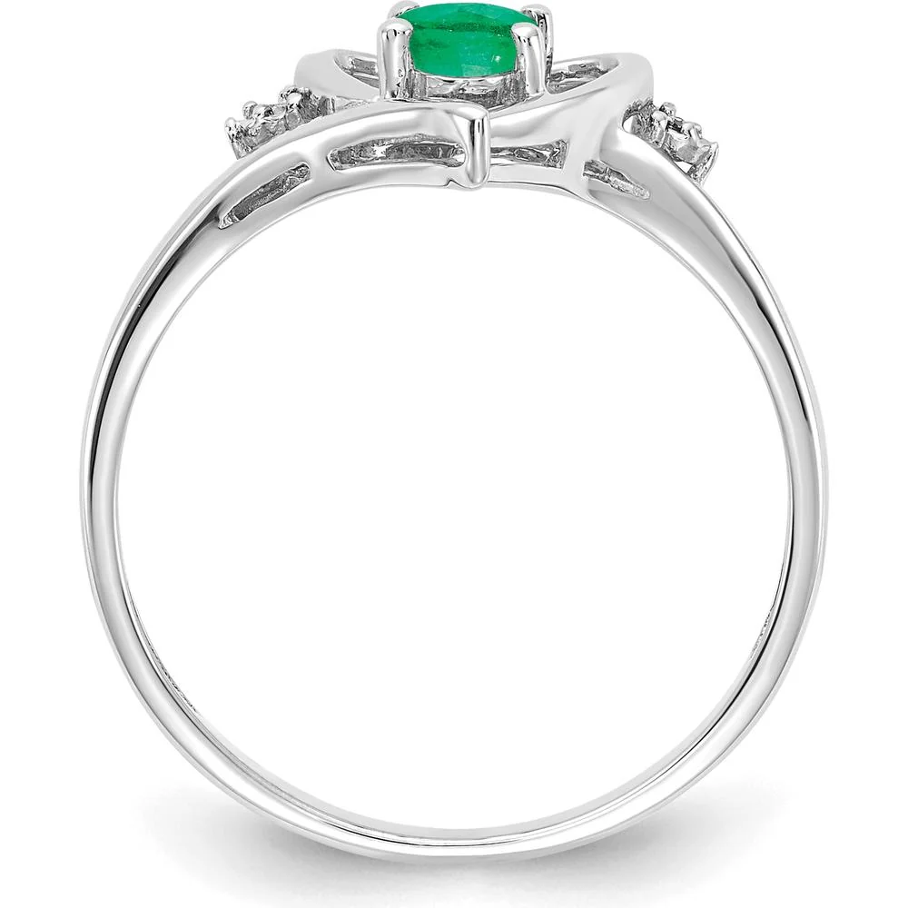 14K White Gold Emerald and Diamond Heart Ring - 0.42 Carat Total Emerald Weight, 0.01 Carat Total Diamond Weight - Size 7 by Oro Pregiato - Image 2