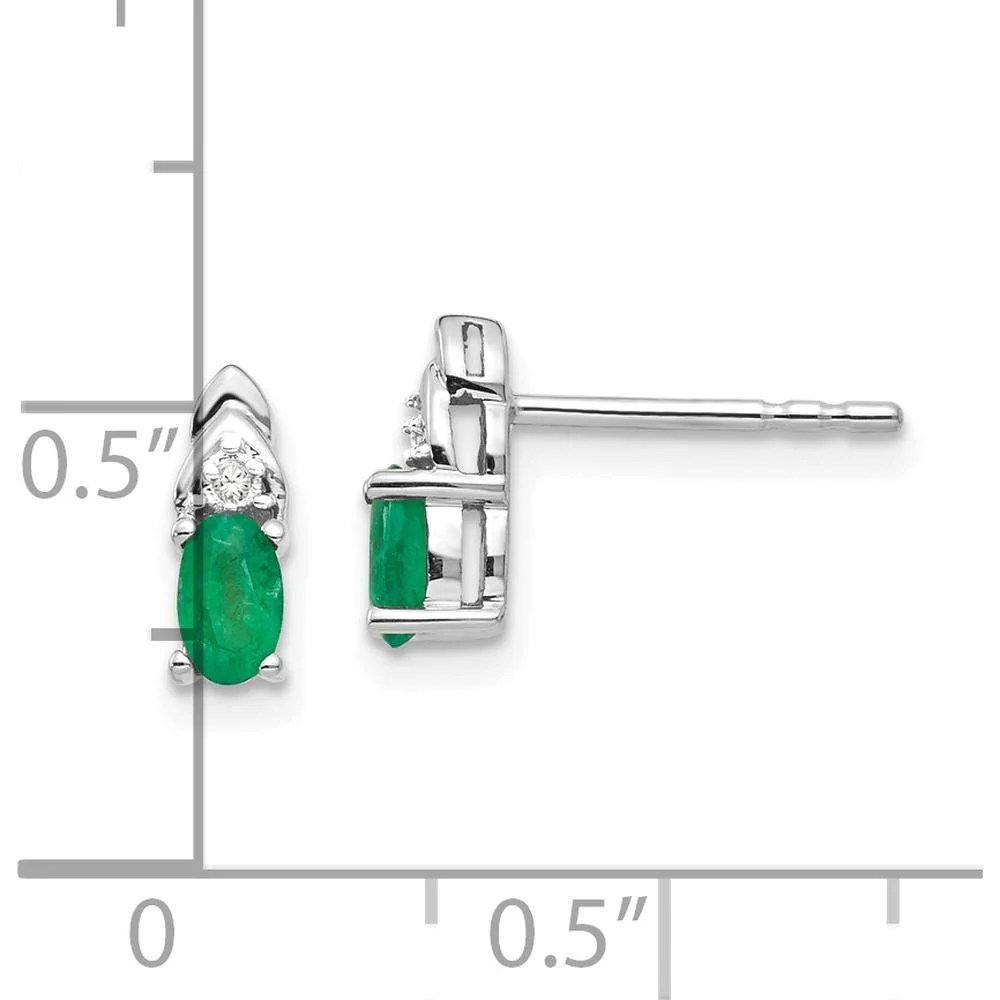 14K White Gold Emerald and Diamond Post Earrings - 0.293 Carat Total Emerald Weight by Oro Pregiato - Image 4