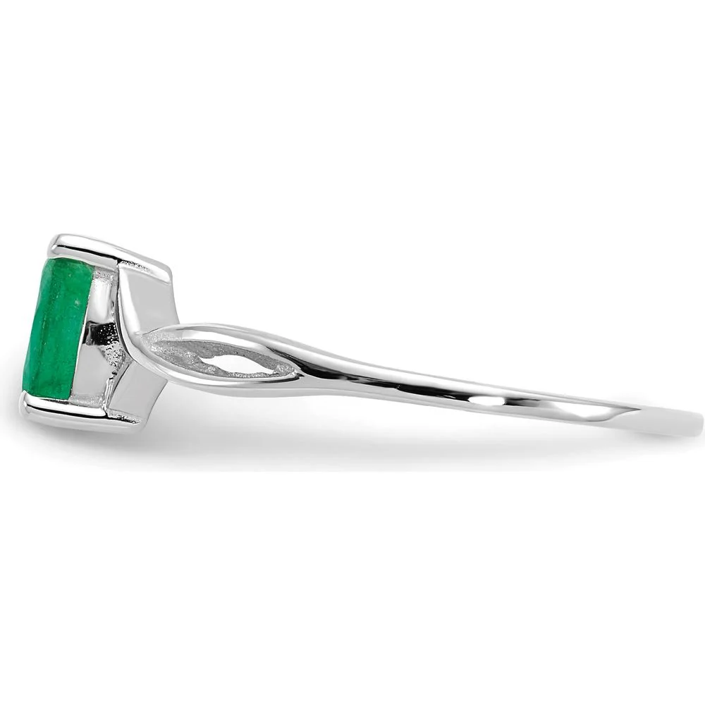 14K White Gold Emerald Birthstone Ring - 0.5 Carat Oval Emerald - Size 7 by Oro Pregiato - Image 4