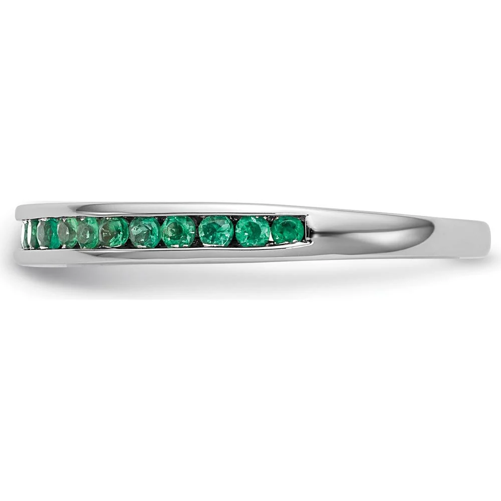 14K White Gold Emerald Channel Set Wedding Band with Round Faceted Emeralds - 0.38 Carat Total Gem Weight - Size 7 by Luciano & Cie - Image 3