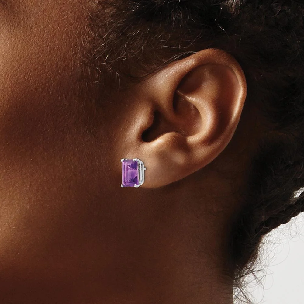 14K White Gold Emerald Cut Amethyst Stud Earrings - 2.15 Carat Total Amethyst Weight by Monteluci Fine Jewelry - Image 3