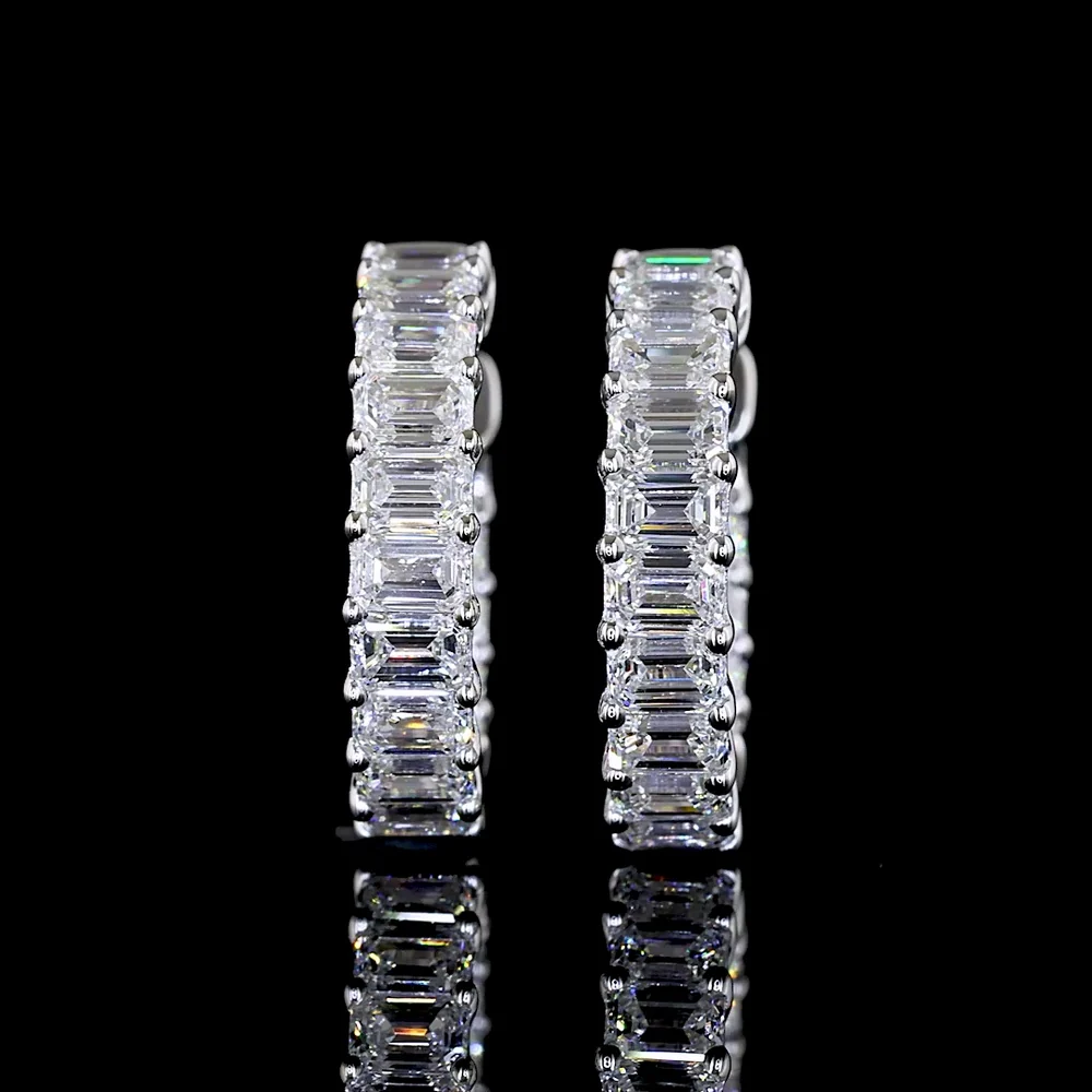 14K White Gold Emerald Cut Diamond Huggie Earrings - 1.47 Carat Total Weight, 28 Lab Grown Diamonds in Prong Setting, E-F Color VS Clarity - Covaloro Fine Jewelry - Image 2