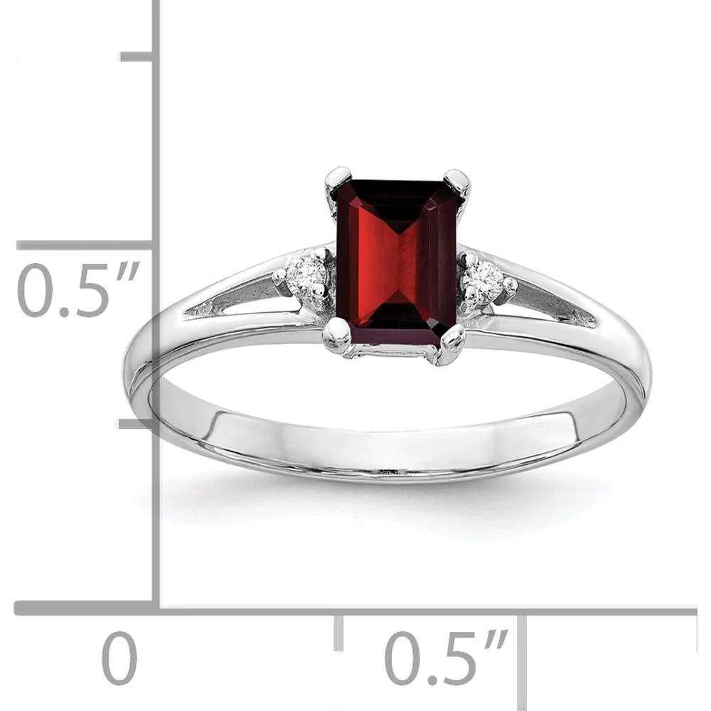 14K White Gold Emerald Cut Garnet Ring with Round Diamond Accents - 0.7 Carat Total Garnet Weight - Size 6 by Monteluci Fine Jewelry - Image 3