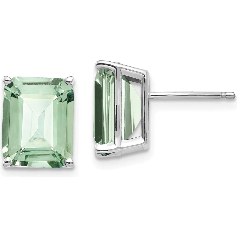 14K White Gold Emerald-Cut Green Quartz Stud Earrings - 1.45 Carat Total Gem Weight by Monteluci Fine Jewelry