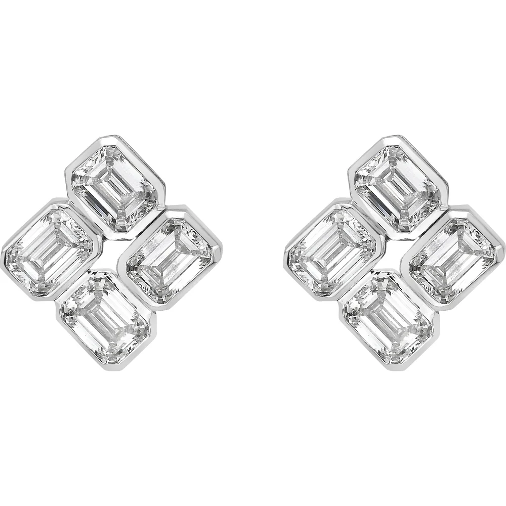 14K White Gold Emerald Cut Lab Diamond Cluster Stud Earrings - 1.56 Carats Total Diamond Weight, Bezel Set, E-F Color VS2 - Covaloro Fine Jewelry - Image 2