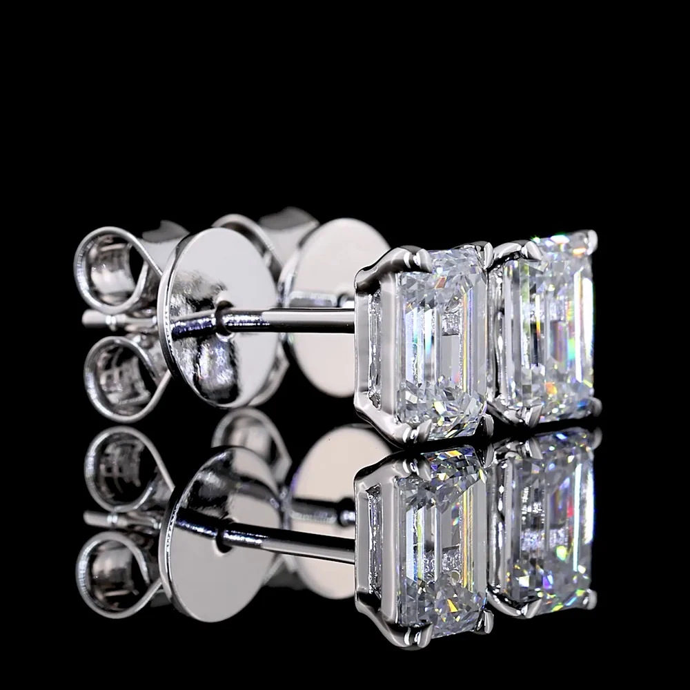 14K White Gold Emerald Cut Lab Diamond Stud Earrings - 0.97 Carat Total Weight, E-F Color, VS Clarity - Covaloro Fine Jewelry