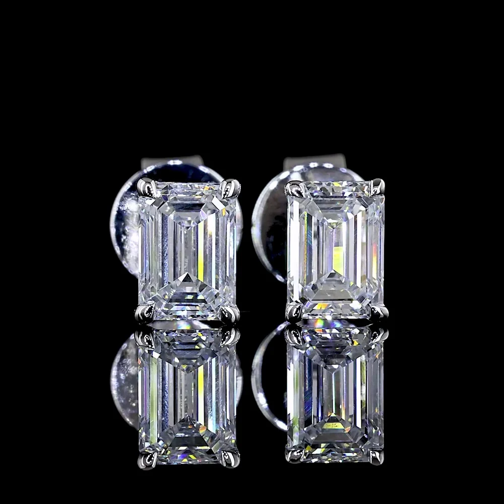 14K White Gold Emerald Cut Lab Diamond Stud Earrings - 0.97 Carat Total Weight, E-F Color, VS Clarity - Covaloro Fine Jewelry - Image 2