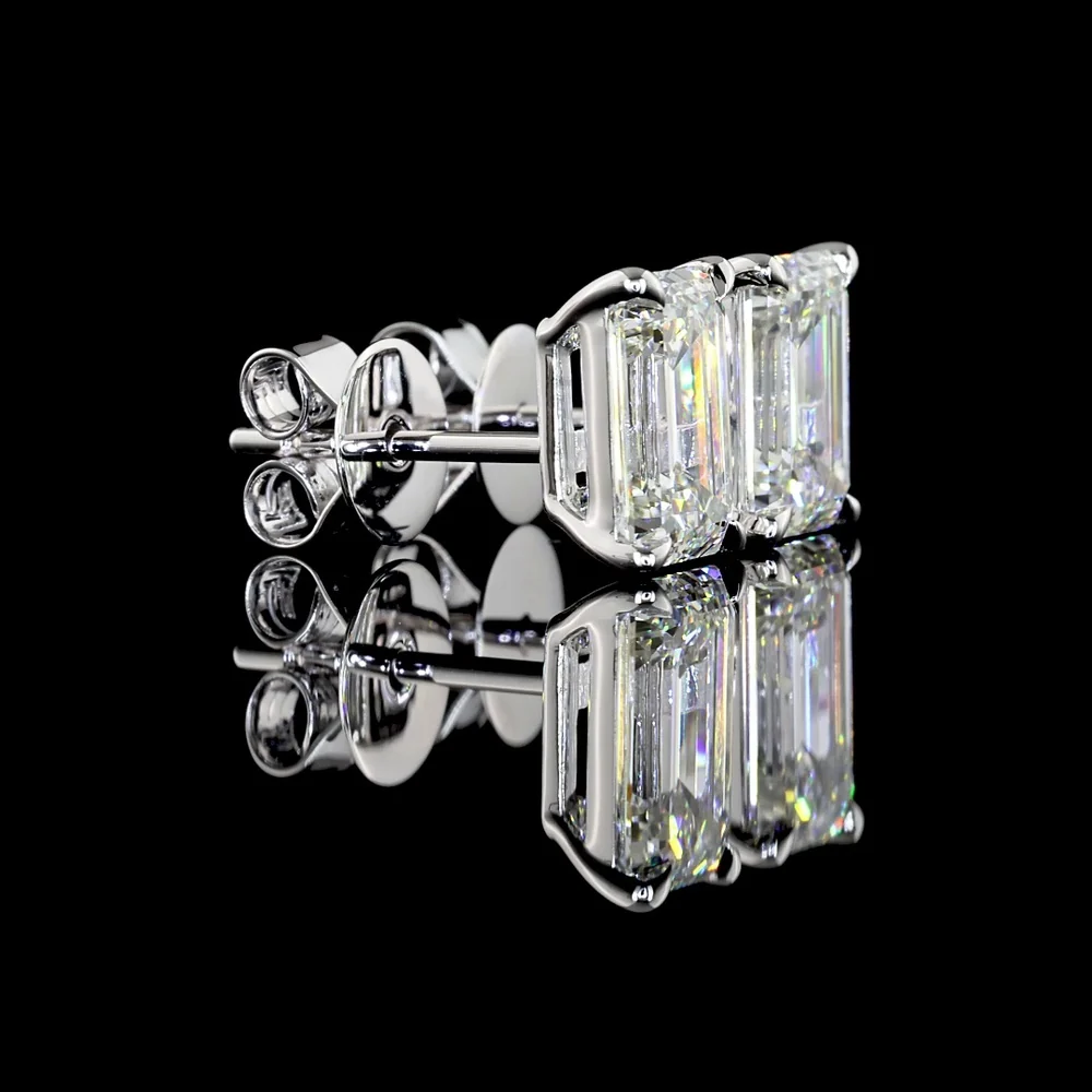 14K White Gold Emerald Cut Lab Diamond Stud Earrings with North-South Prong Setting - 2.52 Carat Total Weight, E-F Color, VVS2 Clarity - Covaloro Fine Jewelry