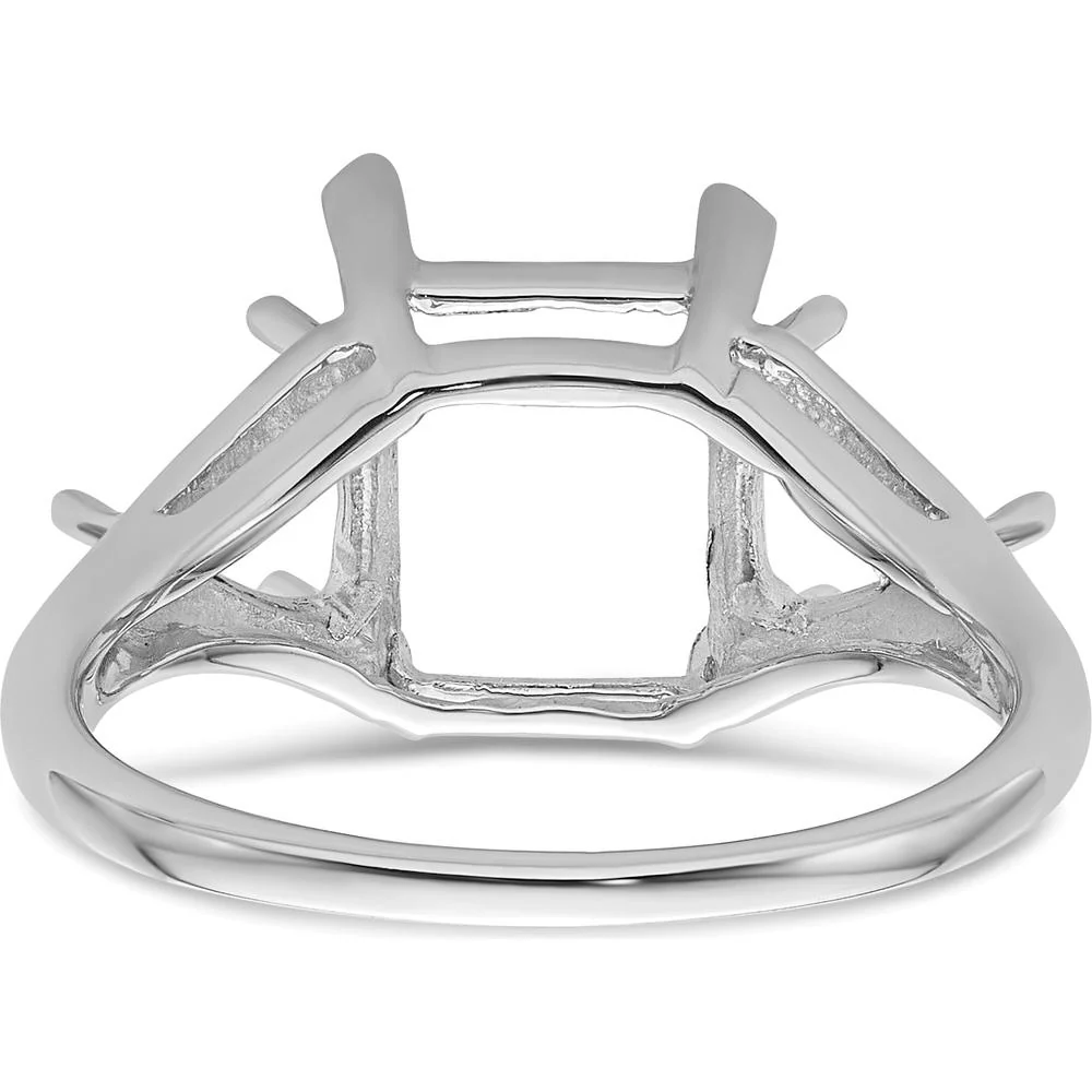 14K White Gold Emerald-Cut Ring Mounting with 9x7mm Center and 2 Trillion 5mm Side Gemstone Settings - Size 6 by Monteluci Fine Jewelry - Image 3