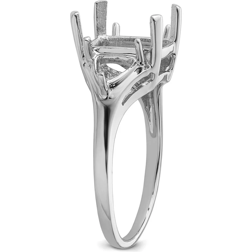 14K White Gold Emerald-Cut Ring Mounting with 9x7mm Center and 2 Trillion 5mm Side Gemstone Settings - Size 6 by Monteluci Fine Jewelry - Image 4