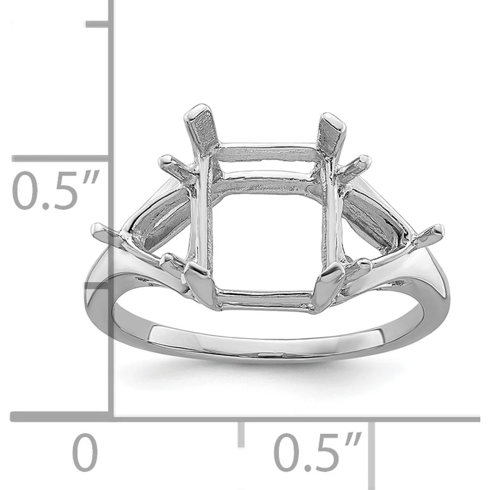 14K White Gold Emerald-Cut Ring Mounting with 9x7mm Center and 2 Trillion 5mm Side Gemstone Settings - Size 6 by Monteluci Fine Jewelry - Image 5