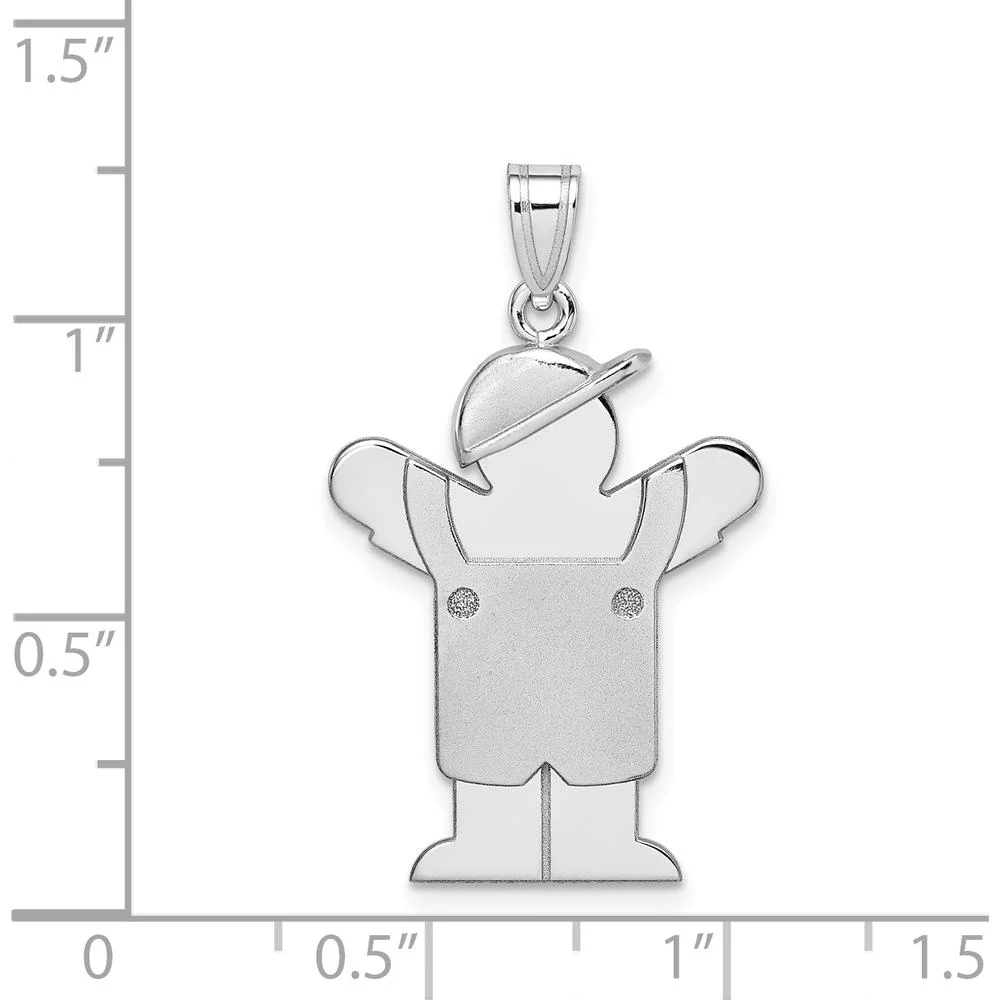 14K White Gold Engravable Boy in Overalls with Hat Pendant - Rhodium Plated by Oro Pregiato - Image 3