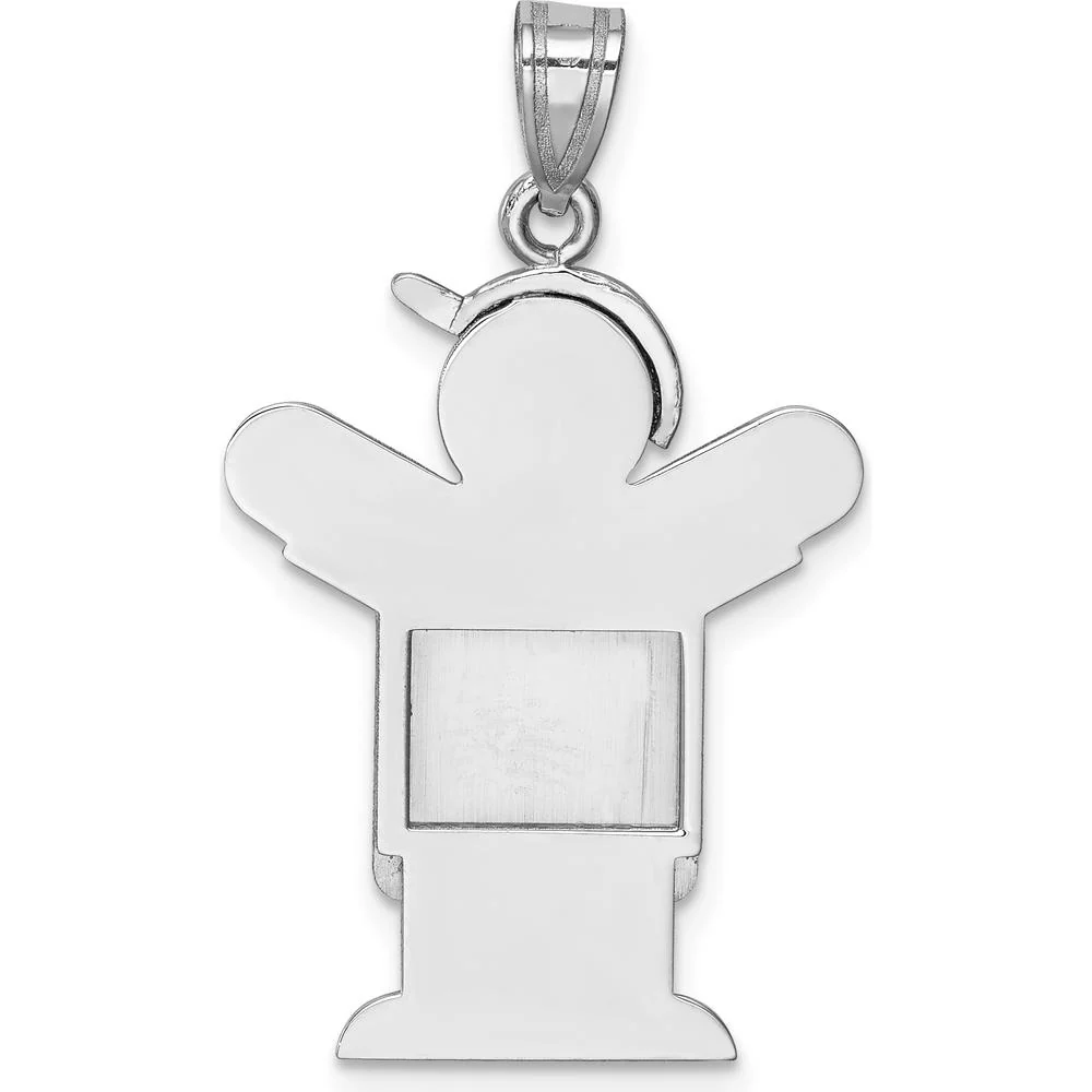 14K White Gold Engravable Boy in Overalls with Hat Pendant - Rhodium Plated by Oro Pregiato - Image 4