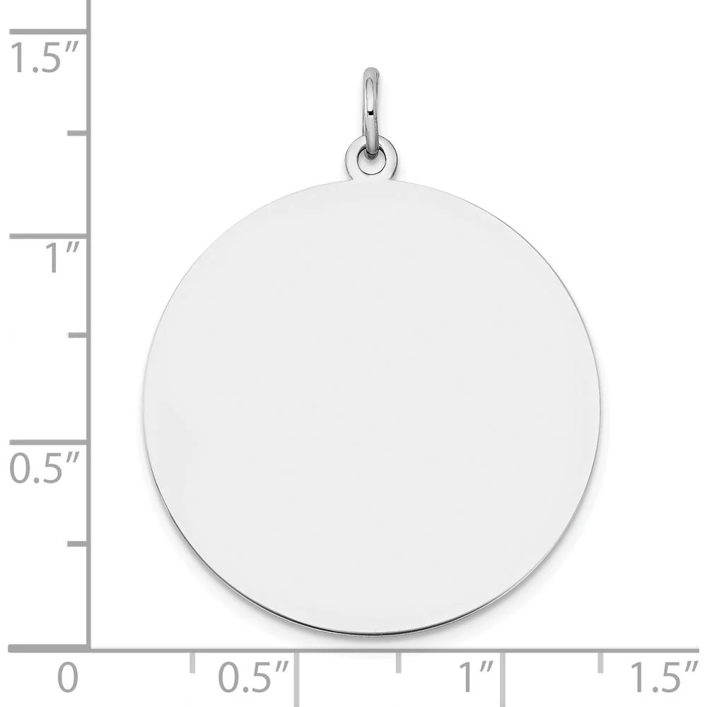 14K White Gold Engravable Disc Charm Pendant with Polished Finish - 29mm Length, Rhodium Plated by Oro Pregiato - Image 3