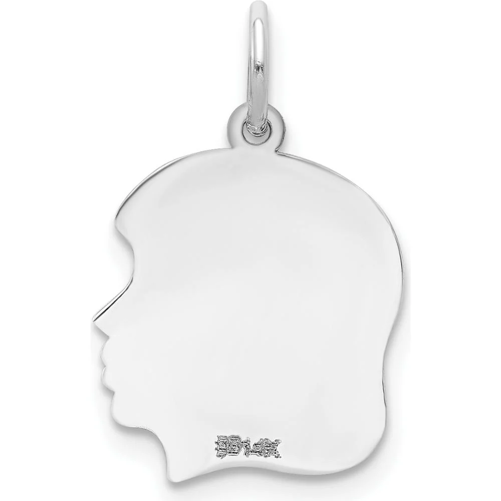 14K White Gold Engravable Girl Charm Pendant - Polished Finish, Rhodium Plated by Oro Pregiato - Image 3