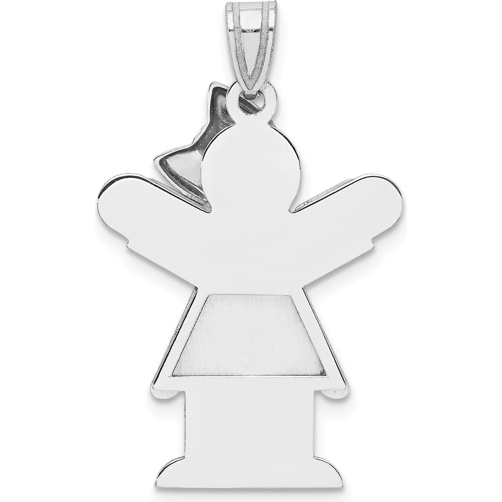 14K White Gold Engravable Kids Medium Girl with Ruffles and Bow Charm - Rhodium Plated by Oro Pregiato - Image 4