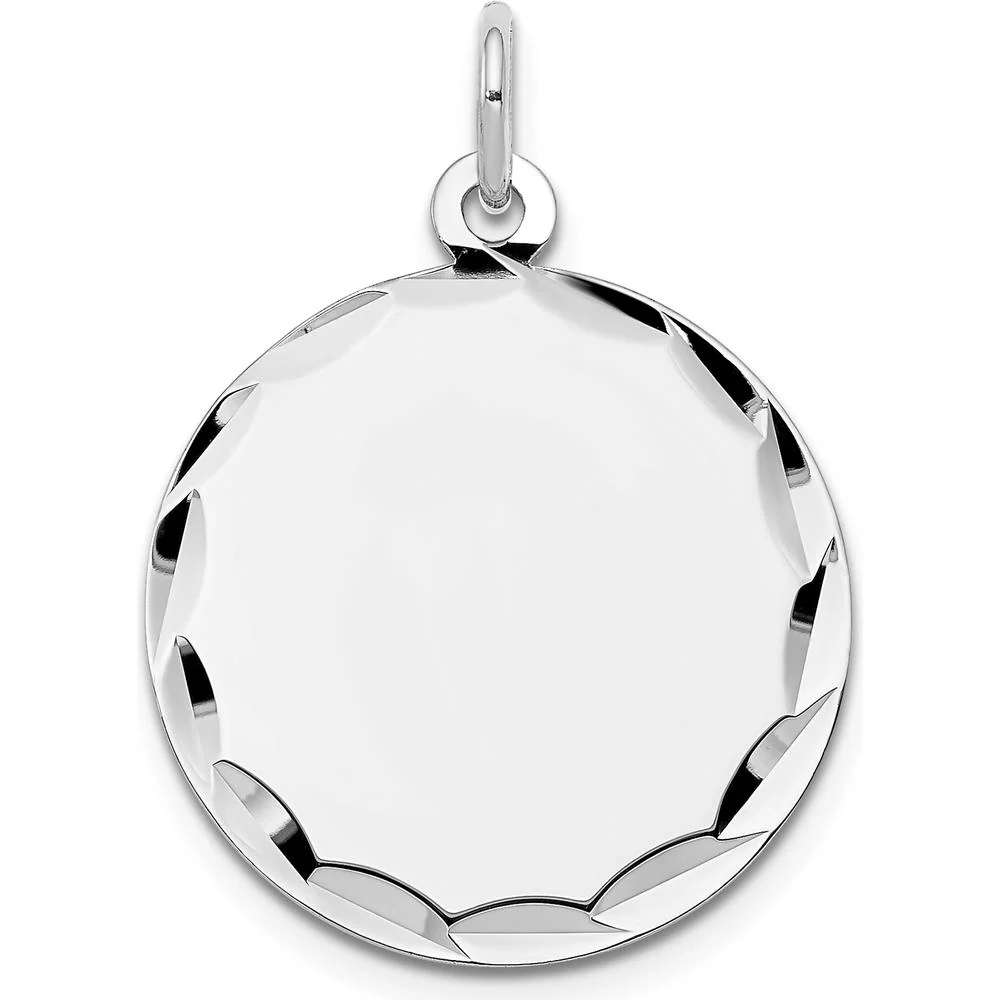 14K White Gold Engraveable Round Disc Charm with Diamond-Cut Edge - Polished Finish by Oro Pregiato