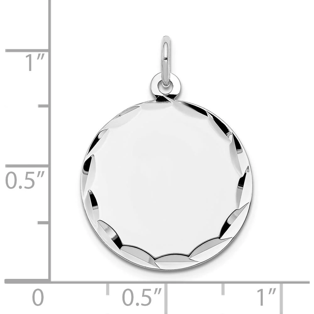 14K White Gold Engraveable Round Disc Charm with Diamond-Cut Edges - Personalized Pendant by Oro Pregiato - Image 4