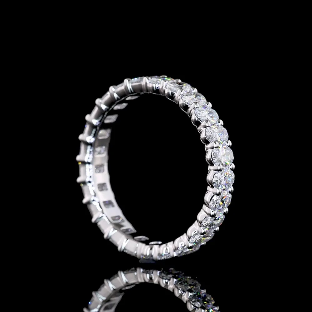 14K White Gold Eternity Band with Alternating Emerald and Oval Cut Lab Diamonds - 2.58 Carats Total Diamond Weight E-F VS - Covaloro Fine Jewelry - Image 3