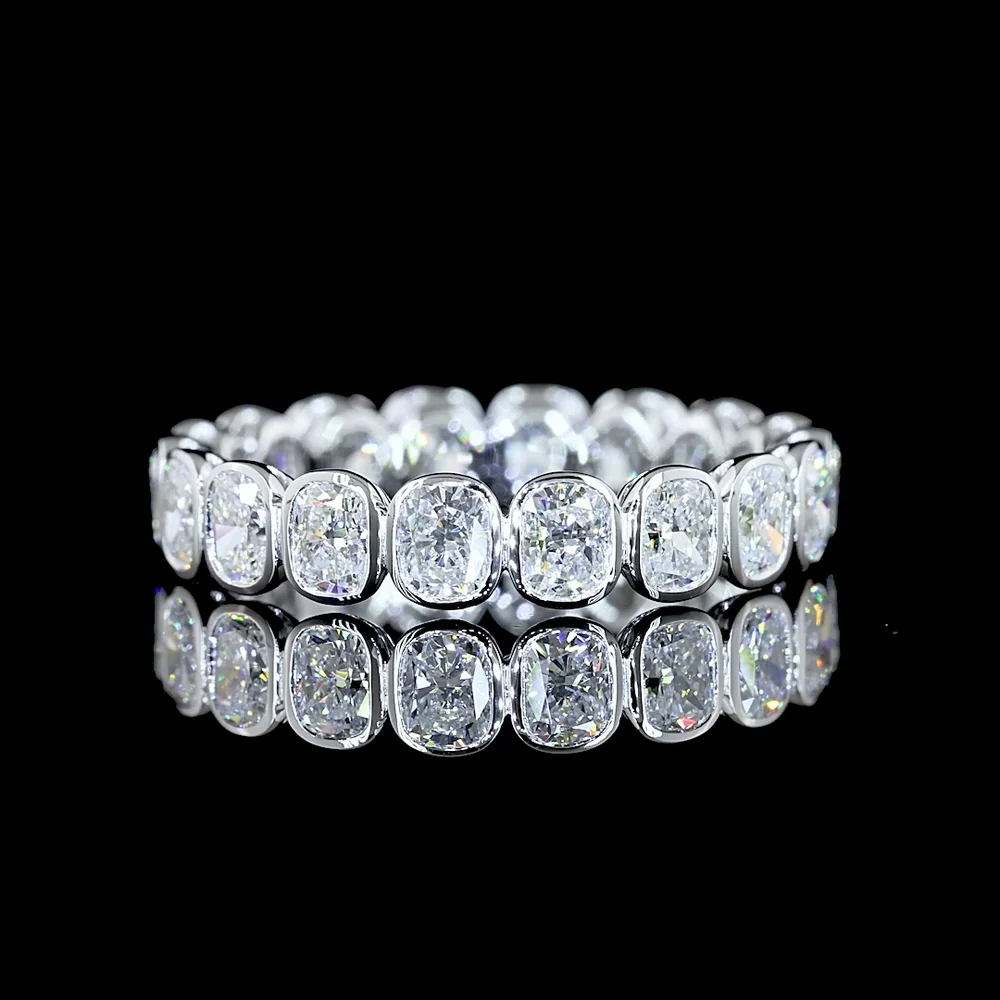 14K White Gold Eternity Band with Bezel Set Cushion Brilliant Cut Lab Diamonds - 2.15 Carat Total Weight - Covaloro Fine Jewelry