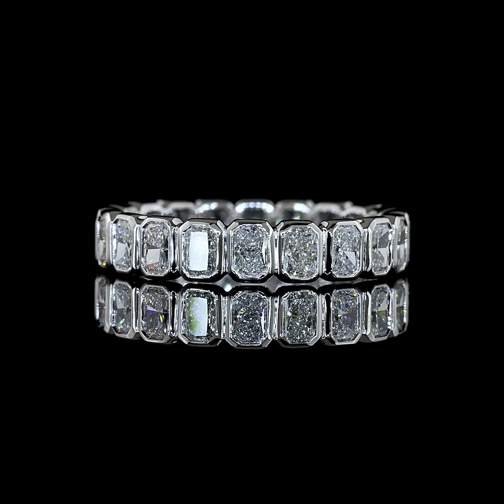 14K White Gold Eternity Band with Bezel Set Radiant Cut Lab Diamonds - 1.98 Carats Total Carat Weight, E-F Color VS1 Clarity - Covaloro Fine Jewelry