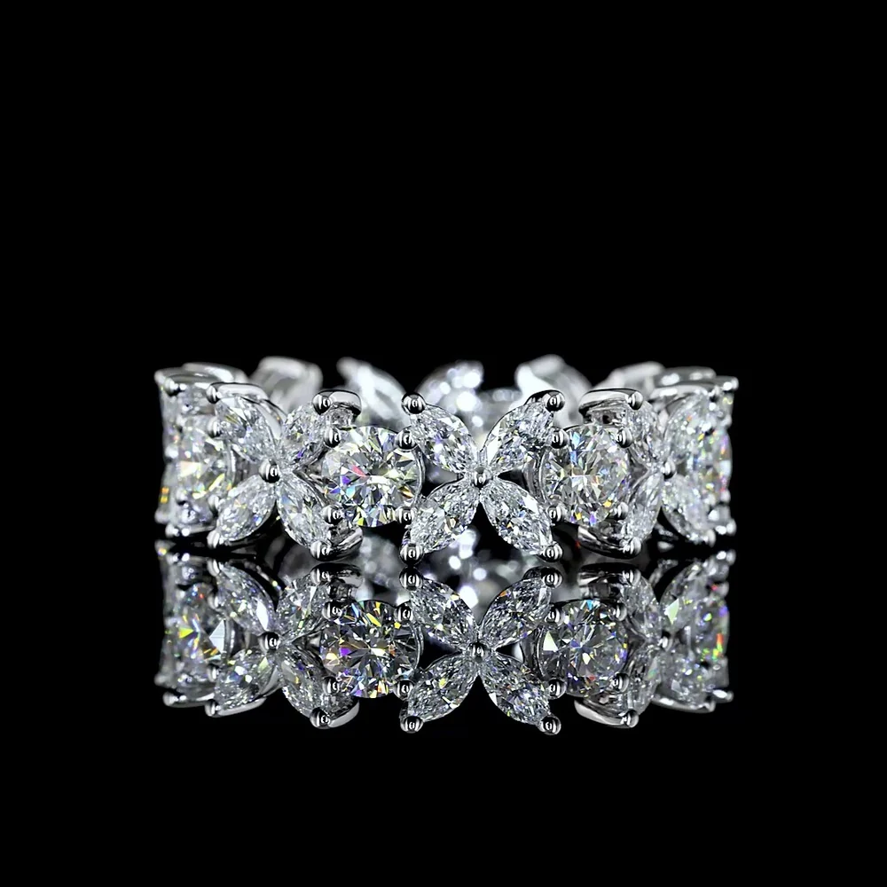 14K White Gold Eternity Band with Inclined Prong Set Marquise and Round Brilliant Lab Diamonds - 2.35 Carats Total Diamond Weight - Covaloro Fine Jewelry