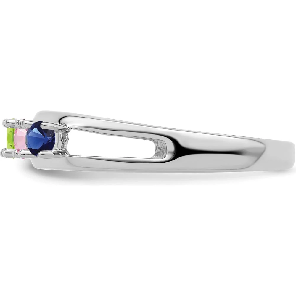 14K White Gold Family Ring with Aquamarine, Ruby, Peridot, Pink Sapphire & Blue Sapphire - 5 Stones Total - Size 7 by Oro Pregiato - Image 4