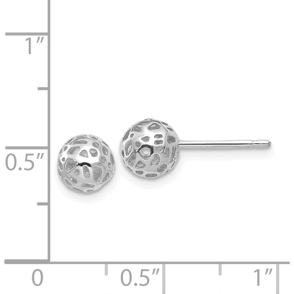 14K White Gold Fancy Ball Post Earrings - 6.5mm Polished Finish by Oro Pregiato - Image 4