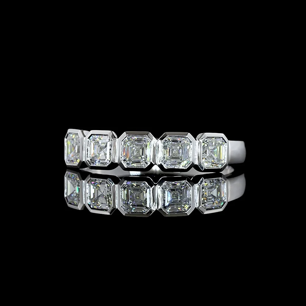 14K White Gold Five-Stone Bezel Set Asscher Cut Lab Diamond Eternity Band - 1.04 Carat Total Diamond Weight - Covaloro Fine Jewelry