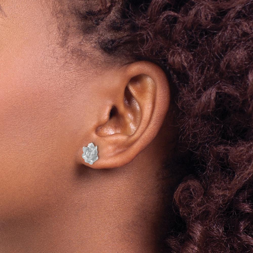 14K White Gold Floral Diamond Earrings with Round Diamonds - 0.035 Carat Total Diamond Weight by Monteluci Fine Jewelry - Image 3