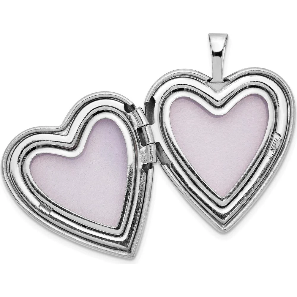 14K White Gold Floral Vine Border Heart Locket Pendant with Engravable Surface - 20mm by Monteluci Fine Jewelry - Image 4