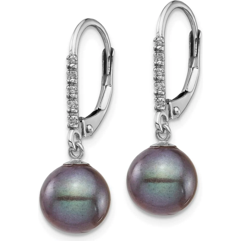 14K White Gold Freshwater Cultured Pearl and Diamond Dangle Earrings - 0.05 Carat Total Diamond Weight by Monteluci Fine Jewelry - Image 2