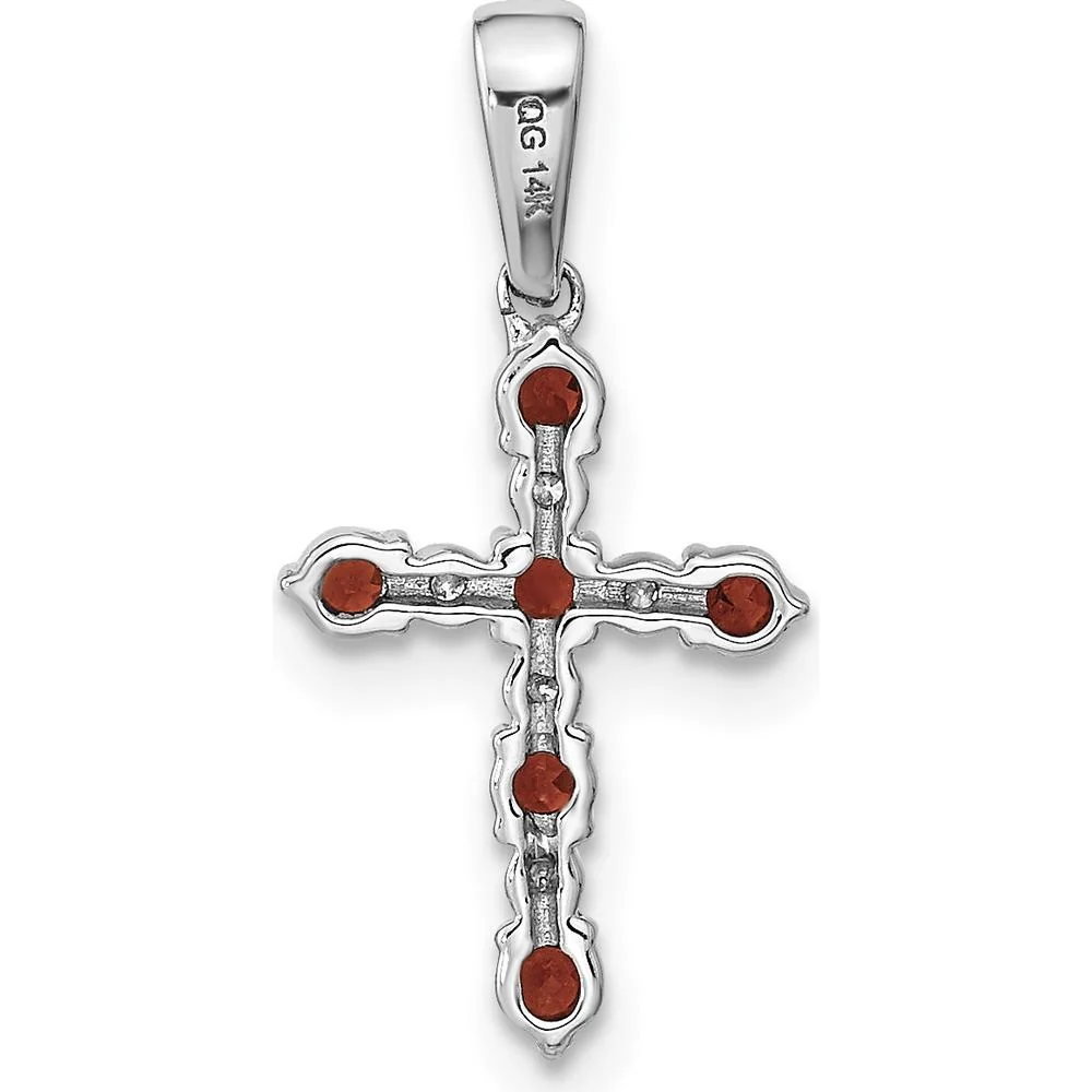 14K White Gold Garnet and Diamond Cross Pendant with 6 Round Garnets and Diamond Accents - 0.26 Carat Total Garnet Weight, 0.010 Carat Total Diamond Weight by Oro Pregiato - Image 3