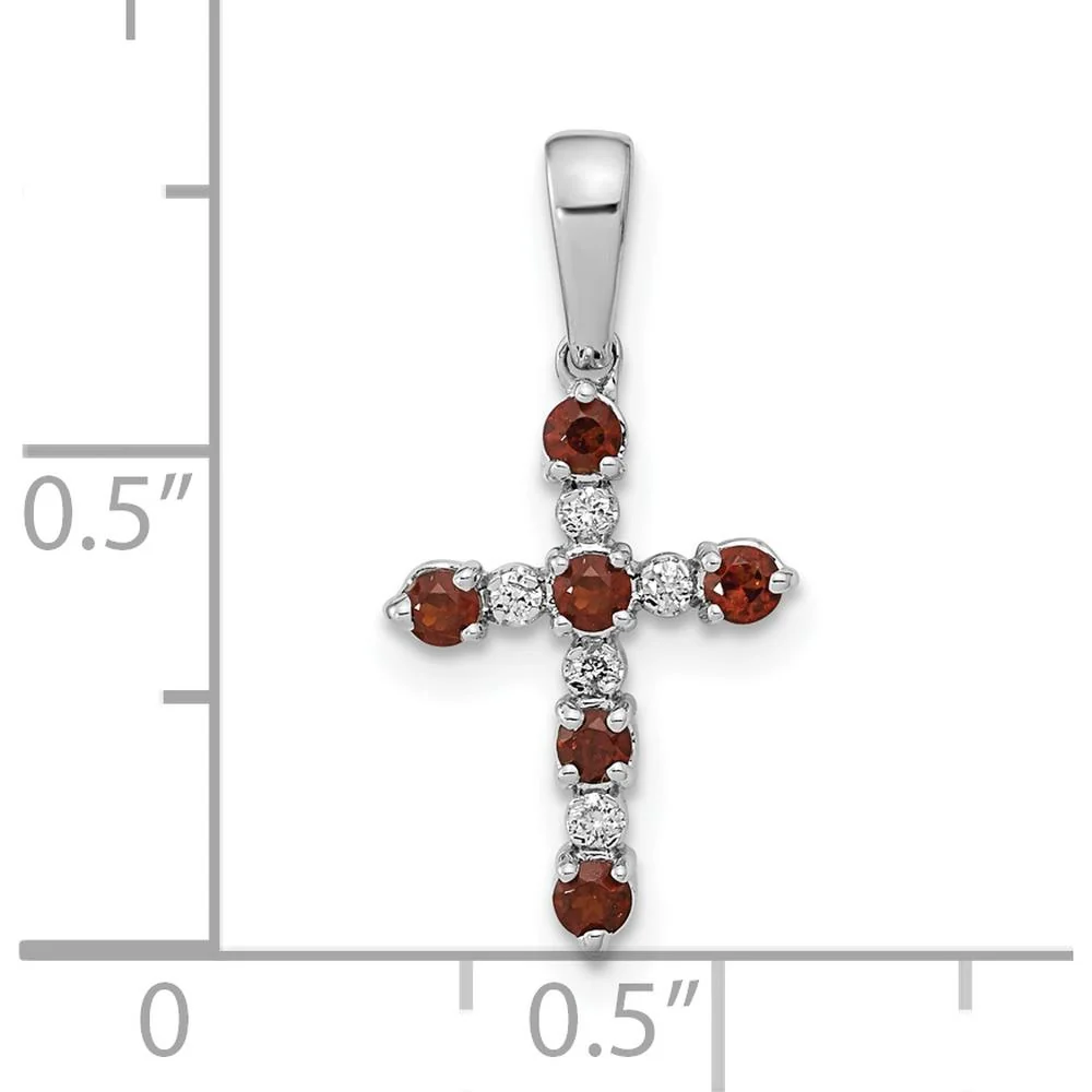 14K White Gold Garnet and Diamond Cross Pendant with 6 Round Garnets and Diamond Accents - 0.26 Carat Total Garnet Weight, 0.010 Carat Total Diamond Weight by Oro Pregiato - Image 4