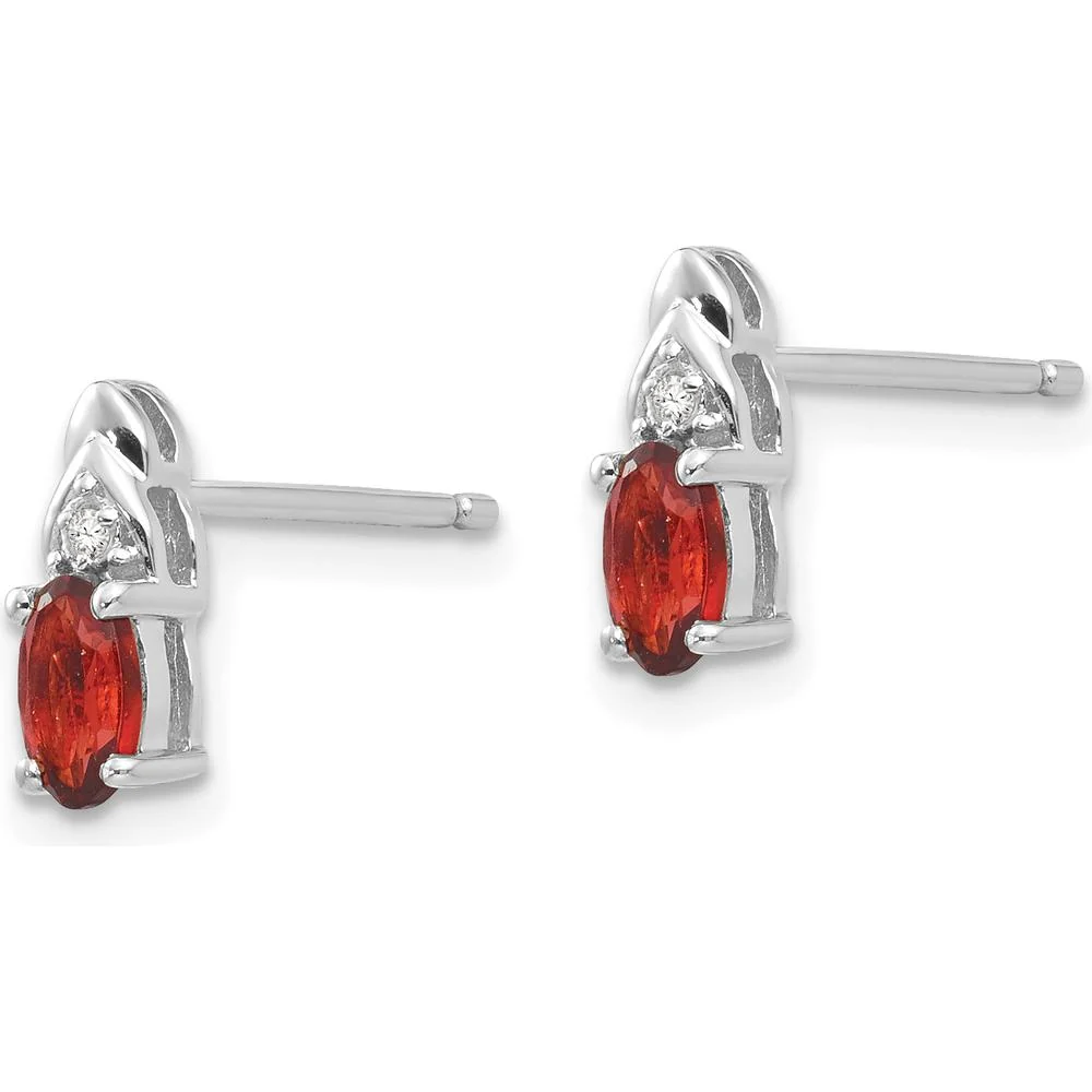 14K White Gold Garnet and Diamond Post Earrings - 0.30 Carat Garnet, 0.01 Carat Diamond Total Weight by Oro Pregiato - Image 2