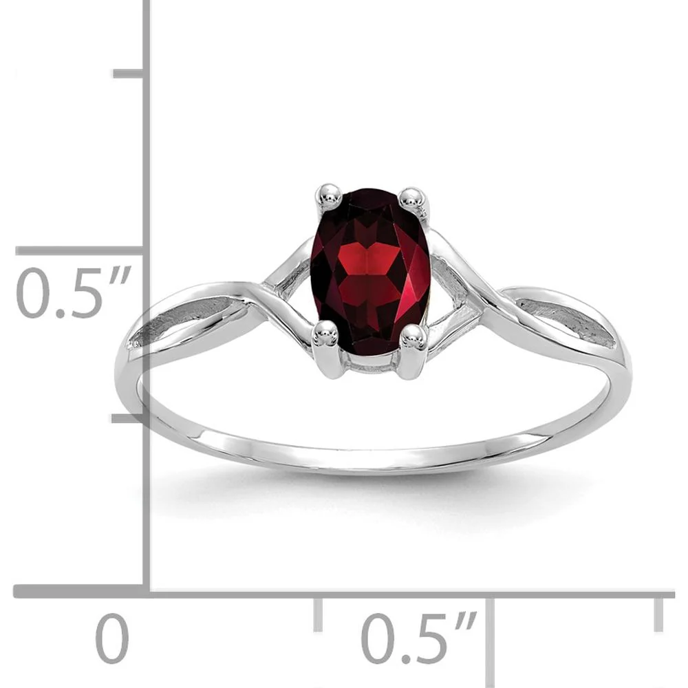 14K White Gold Garnet Birthstone Ring with Oval Faceted Garnet - 0.60 Carat Total Weight - Size 7 by Oro Pregiato - Image 3
