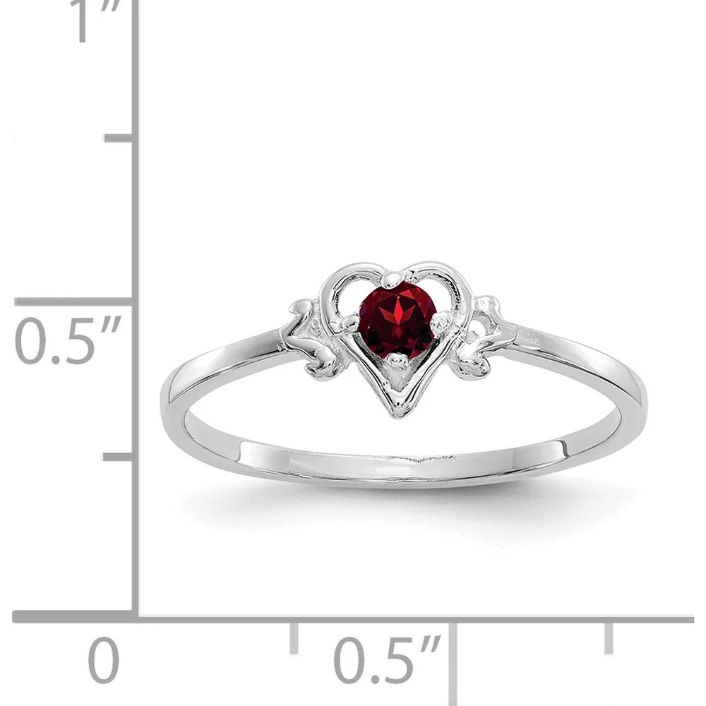 14K White Gold Garnet Heart Birthstone Ring - 0.13 Carat Natural Round Garnet - Size 7 by Oro Pregiato - Image 3